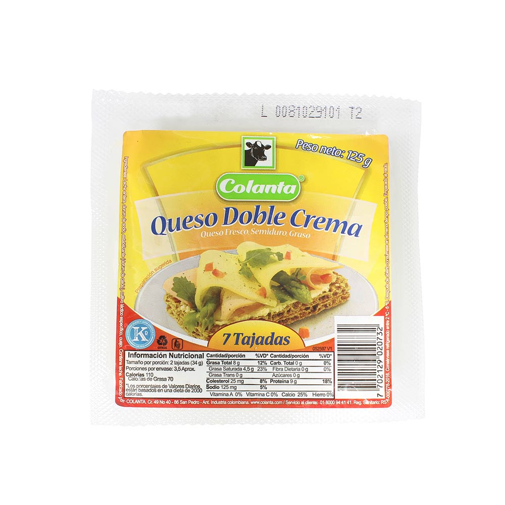 QUESO COLANTA DOBLE CREMA TAJADO X125
