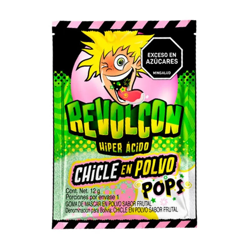 DULCE REVOLCON HIPER ACIDO CHICLE EN POLVO X12