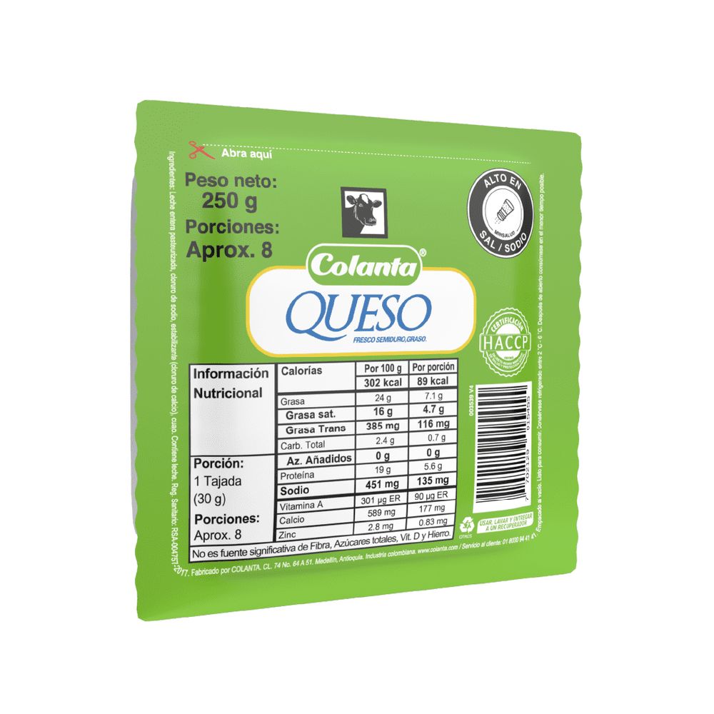 QUESO COLANTA BLANCO X250