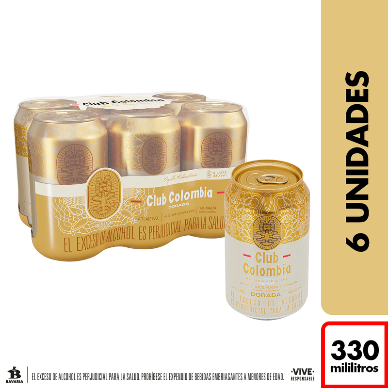 CERVEZA CLUB COLOMBIA DORADA 6X330