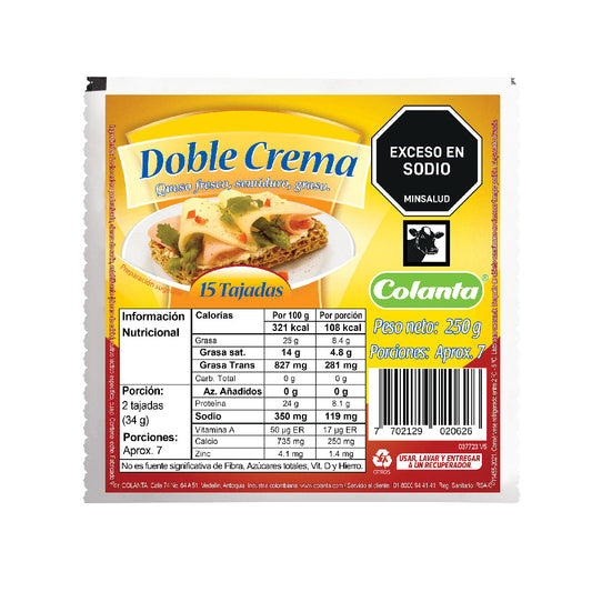 QUESO COLANTA DOBLE CREMA TAJADO 15X250