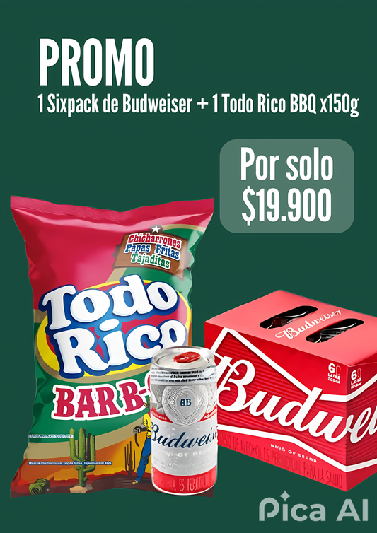 Combo Budweiser y Todo Rico BBQ